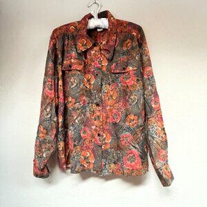 OBR Womens Medium Floral Print Long Sleeve Button-Down Shirt Jacket with Pockets